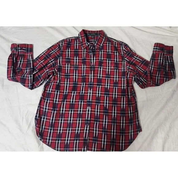LRL Lauren Jeans Co Ralph Lauren Women's Size XL Plaid Shirt Button Up Red Plaid - Picture 1 of 7